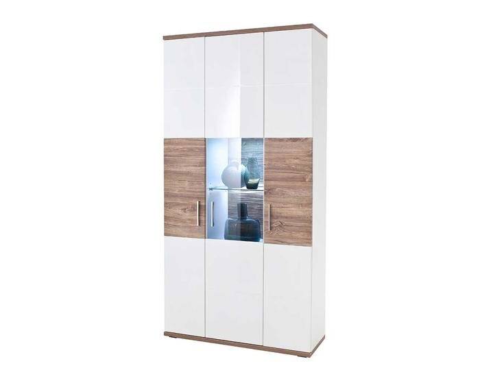 Kombi Vitrine in Weiß Hochglanz und Eiche Dekor 100 cm breit Kombi Vitrine in Weiß Hochglanz und Eiche Dekor 100 cm breit von Pharao24.de