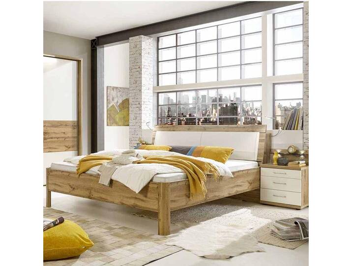 Komfortbett in Eiche Weiß Nachtkommoden (dreiteilig) von Pharao24.de