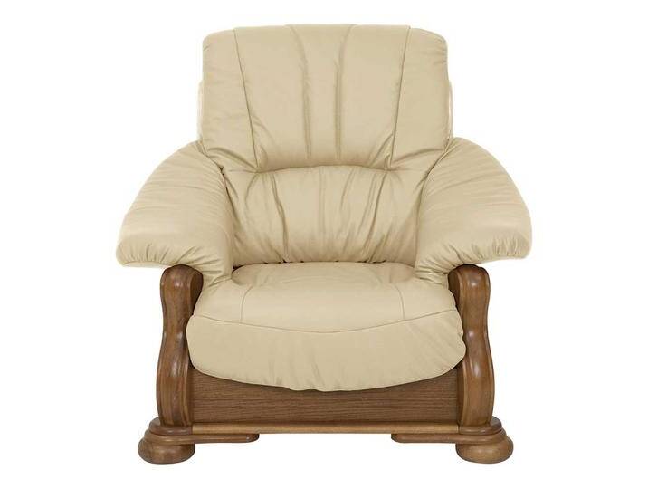 Komfortsessel Beige Eiche rustikal mit Echtleder Bezug Federkern Komfortsessel Beige Eiche rustikal mit Echtleder Bezug Federkern von Pharao24.de