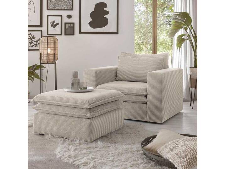 Komfortsessel Cord Beige in modernem Design Fußhocker (zweiteilig) von Pharao24.de