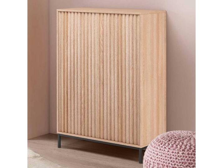 Kommode Highboard in Eichefarben mit Vierfußgestell aus Metall von Pharao24.de