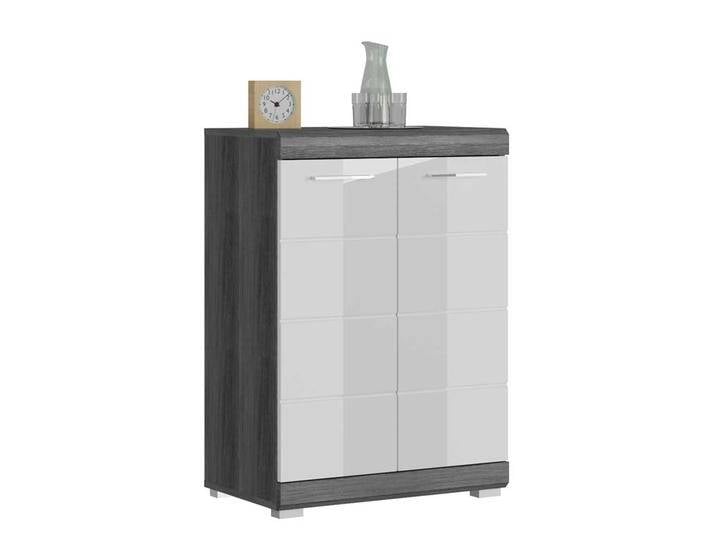 Kommode mit Hochglanzfront in Grau und Weiß 85 cm hoch Kommode mit Hochglanzfront in Grau und Weiß 85 cm hoch von Pharao24.de