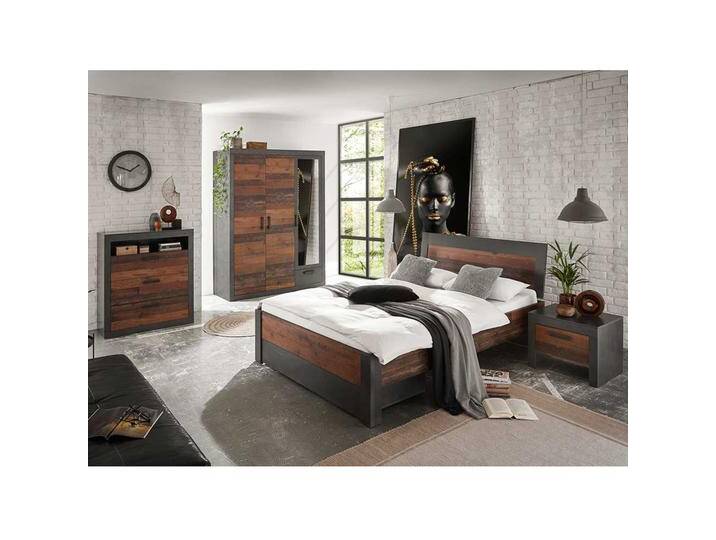Komplettschlafzimmer in Dunkelgrau und Altholz Optik Loft Design (vierteilig) von Pharao24.de