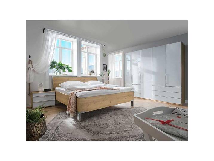 Komplettschlafzimmer in Eiche Bianco und Weiß mit Glas beschichtet (vierteilig) von Pharao24.de
