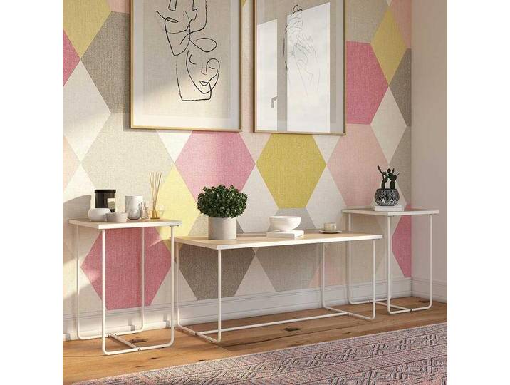 Konsolentisch Set in Holz NB Naturfarben und Weiß 58 cm hoch (dreiteilig) von Pharao24.de