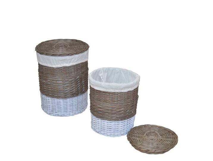 Korb Set in Grau Weiß Rattan (2er Set) von Pharao24.de