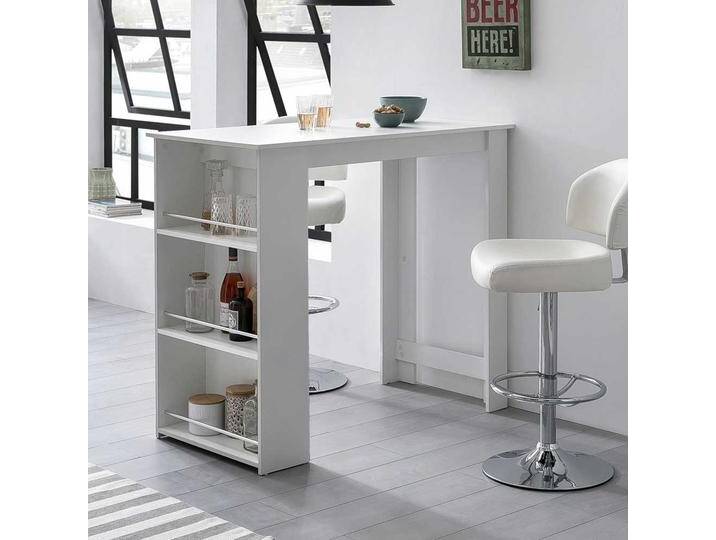 Küchen Bartisch weiß modern 120 cm breit mit Seitenregal von Pharao24.de
