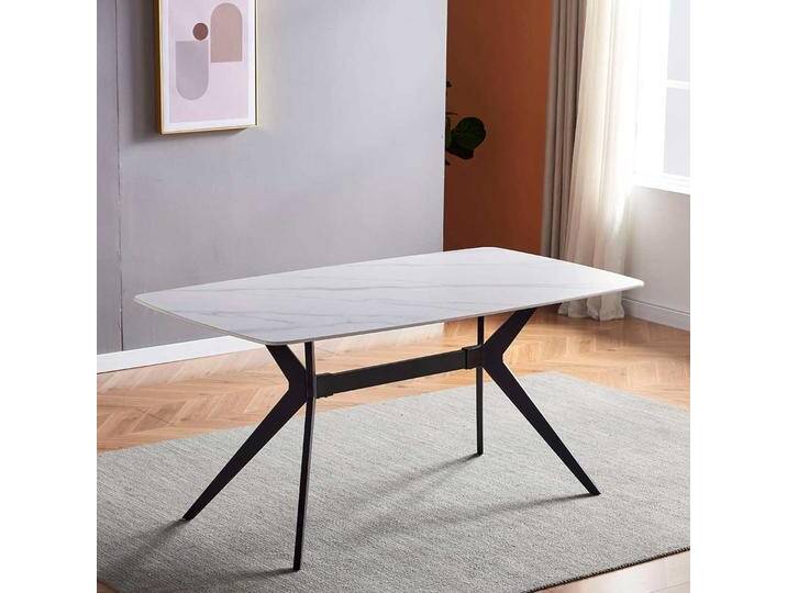 Küchentisch weiss schwarz mit Sinterstein Platte 180 cm breit von Pharao24.de