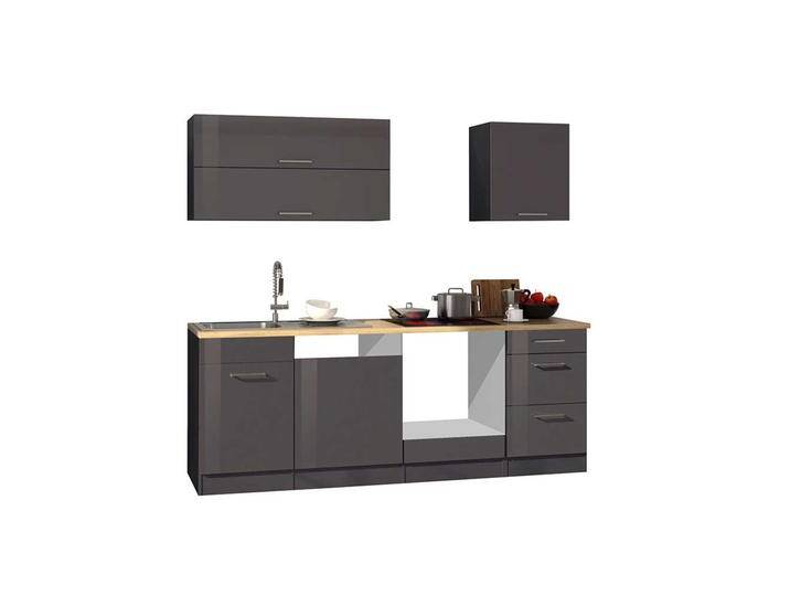 Küchenzeile in Grau hochglänzend 220 cm breit (sechsteilig) von Pharao24.de