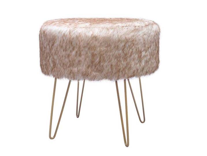 Kunstfell Sitzhocker in Beige Retrostil von Pharao24.de