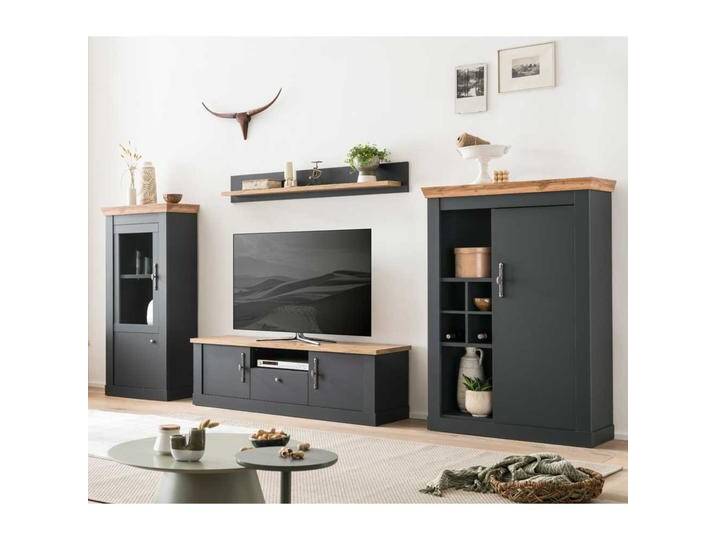 Landhaus Design Wohnwand in Anthrazit Wildeichefarben (vierteilig) von Pharao24.de