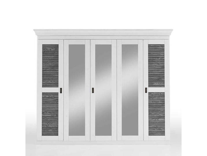 Landhaus Drehtürenschrank in Kiefer Grau und Weiß 253x210x64 cm von Pharao24.de