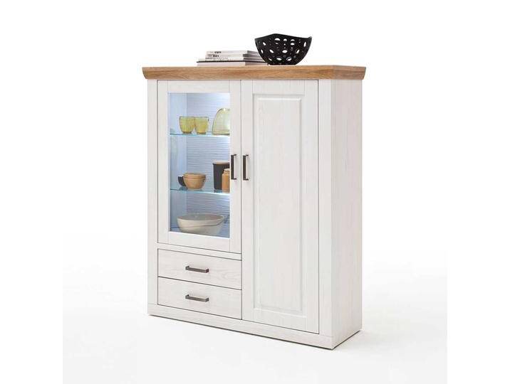 Landhaus Highboard Vitrine in Weiß und Eiche Optik 40 cm tief von Pharao24.de