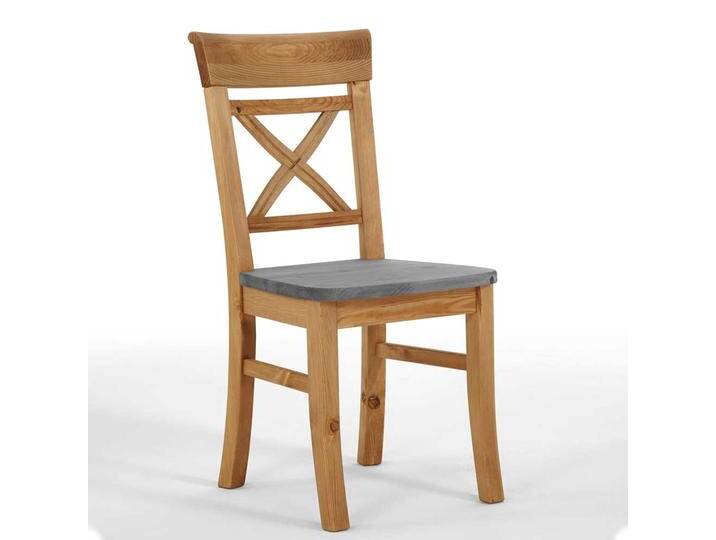 Landhaus Holzstühle in Grau Kiefer massiv 40 cm Sitztiefe (2er Set) von Pharao24.de