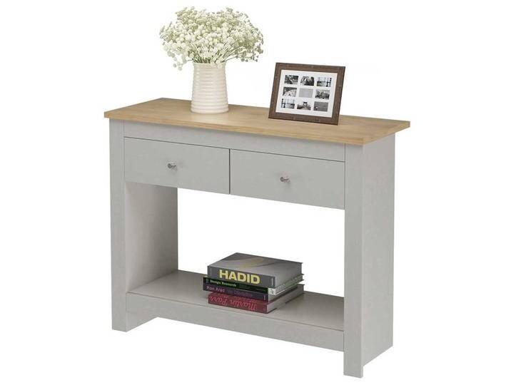 Landhaus Konsole in Grau und Eiche Optik zwei Schubladen Landhaus Konsole in Grau und Eiche Optik zwei Schubladen von Pharao24.de