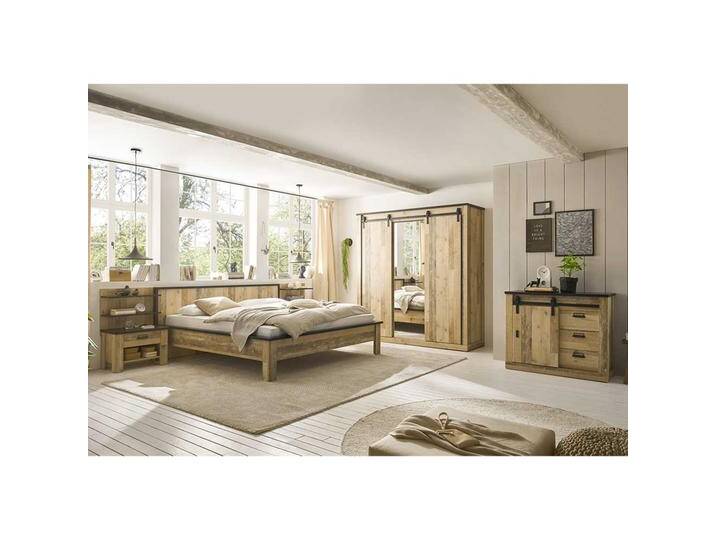 Landhaus Style Schlafzimmer in Holz verwittert Anthrazit (fünfteilig) von Pharao24.de