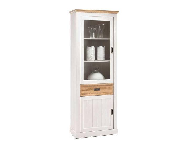 Landhaus Vitrine in Weiß und Wildeiche Dekor 205 cm hoch von Pharao24.de