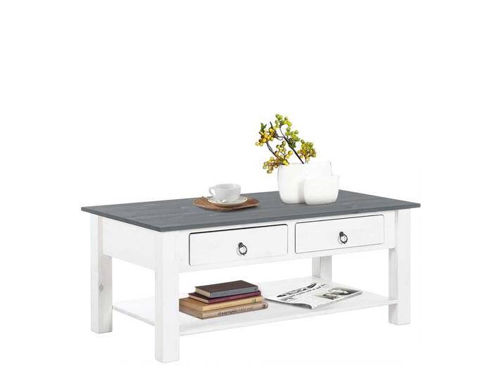 Landhaus Wohnzimmertisch in Weiß und Grau Kiefer Massivholz von Pharao24.de