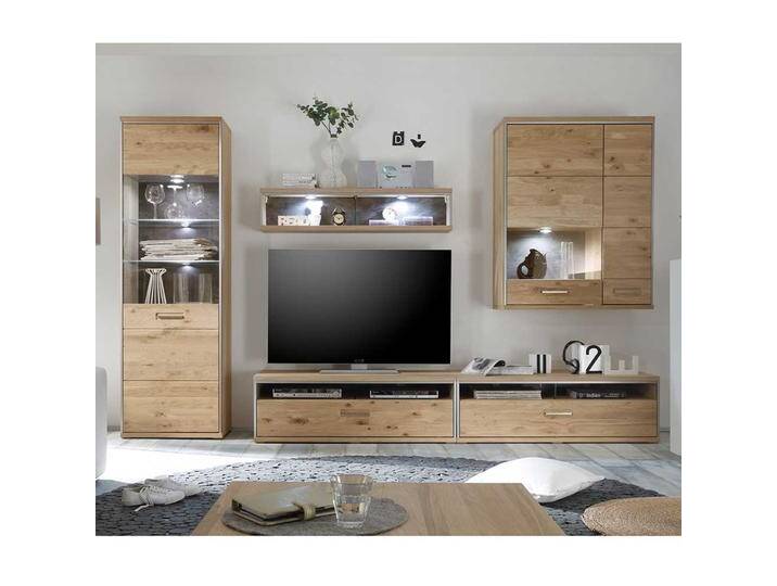Landhauswohnwand in Asteiche Bianco furniert Silberfarben (fünfteilig) von Pharao24.de