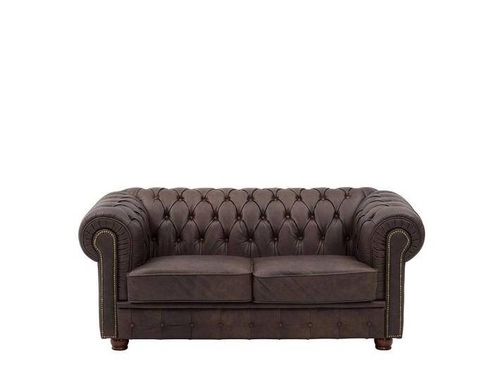 Leder Couch Chesterfield braun 74 cm hoch 174 cm breit von Pharao24.de
