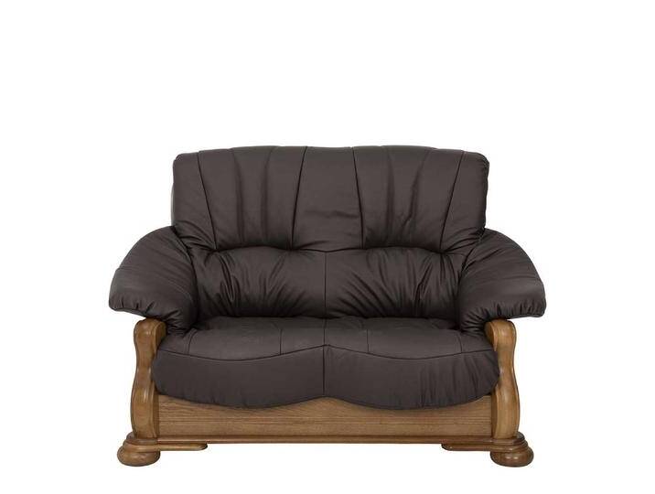 Leder Couch mit Holzgestell in Eiche rustikal P43 Braun von Pharao24.de