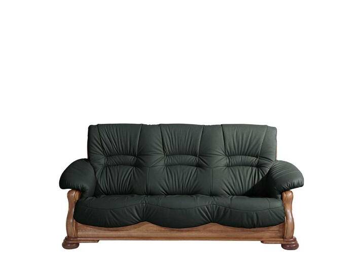 Leder Sofa Dreisitzer in Dunkelgrün und Eiche rustikal Made in Germany von Pharao24.de