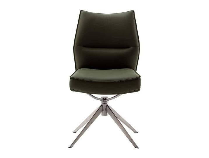 Drehbarer Lederstuhl, Grau & Schwarz, 49x63x92 cm, Echtleder & Edelstahl, 2er Set, Modern von Pharao24.de