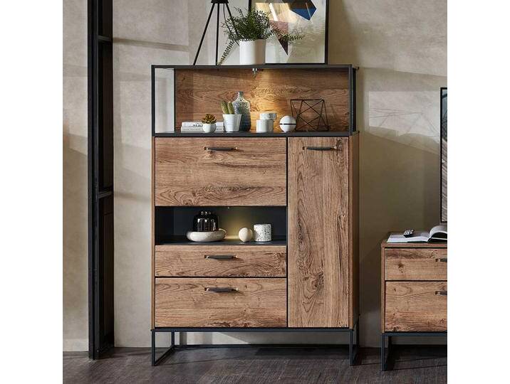 Loft Design Highboard in Eiche dunkel Optik und Dunkelgrau Klappe Loft Design Highboard in Eiche dunkel Optik und Dunkelgrau Klappe von Pharao24.de