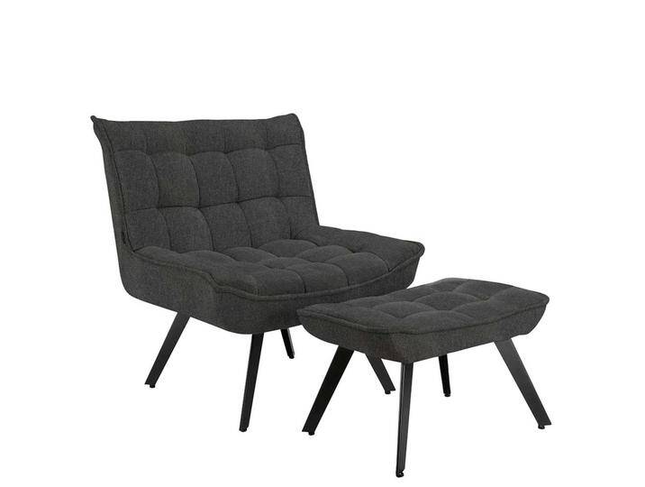 Lounge Sessel in Anthrazit Webstoff Fußhocker (zweiteilig) von Pharao24.de