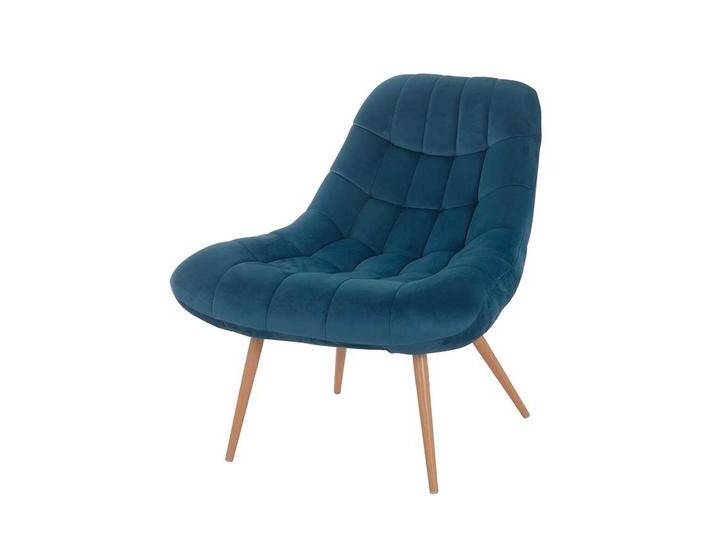 Lounge Sessel in Blau Samt Retrostil von Pharao24.de