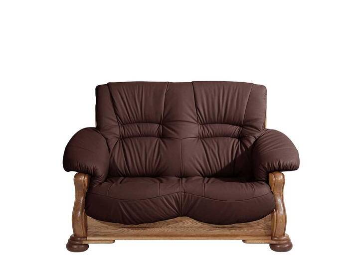 Made in Germany Ledersofa in Eiche rustikal und Bordeaux 148 cm breit von Pharao24.de