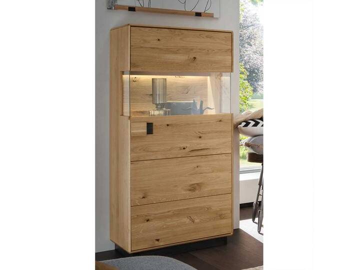 Massive Wohnzimmer Vitrine aus Wildeiche und Eiche LED Beleuchtung von Pharao24.de