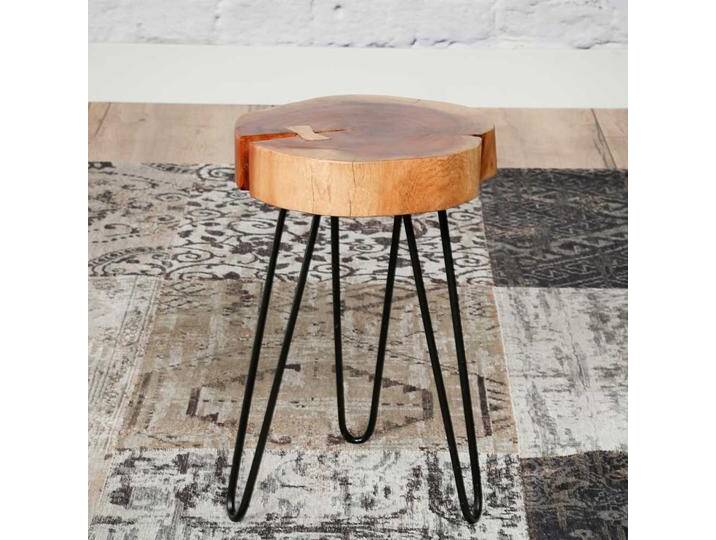 Massivholztisch aus Akazie Massivholz und Metall Dreifußgestell (zweiteilig) von Pharao24.de