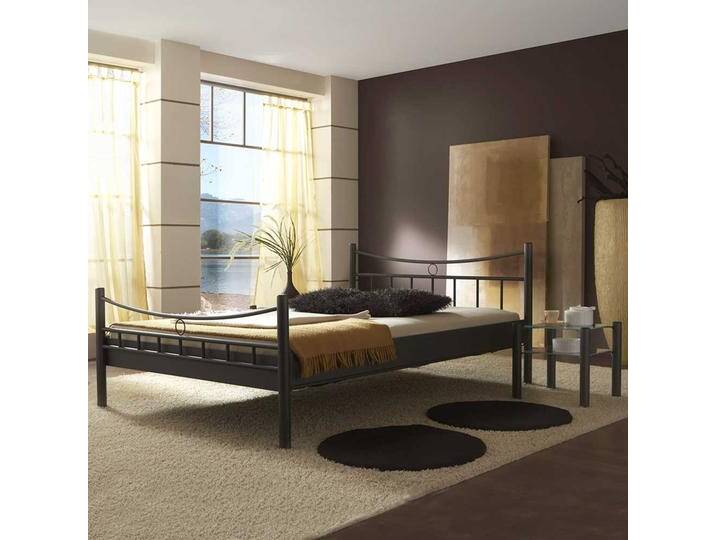 Metall Doppelbett mit Nahchttischen Eisen Schwarz (dreiteilig) von Pharao24.de