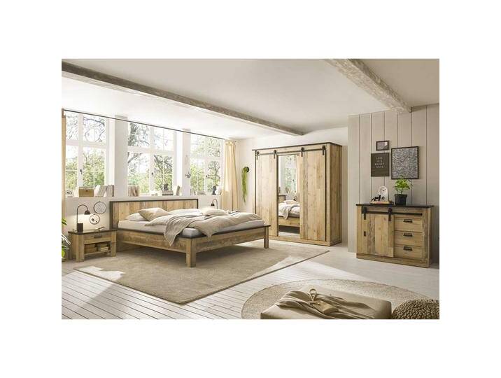 Modern Country Schlafzimmer in Holz verwittert Anthrazit (fünfteilig) von Pharao24.de