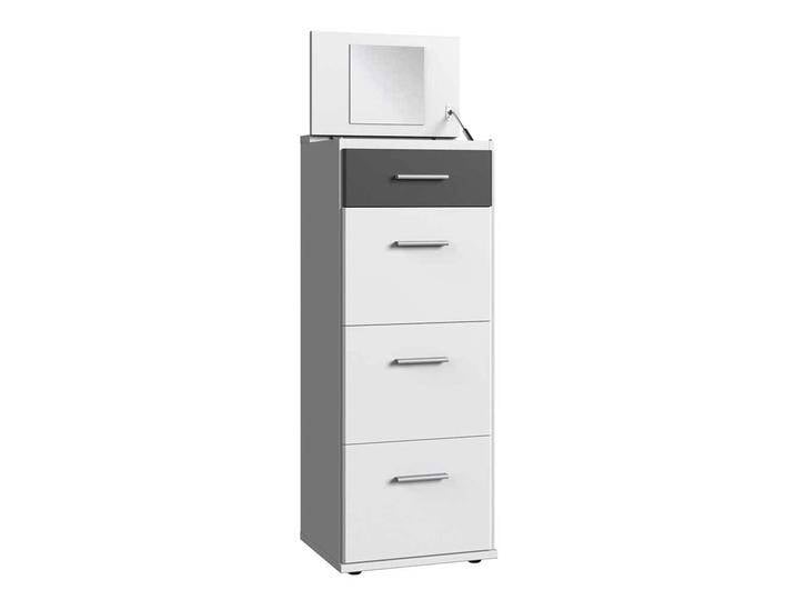 Moderne Schminkkommode in Dunkelgrau und Weiß mit Spiegel Klappe Moderne Schminkkommode in Dunkelgrau und Weiß mit Spiegel Klappe von Pharao24.de