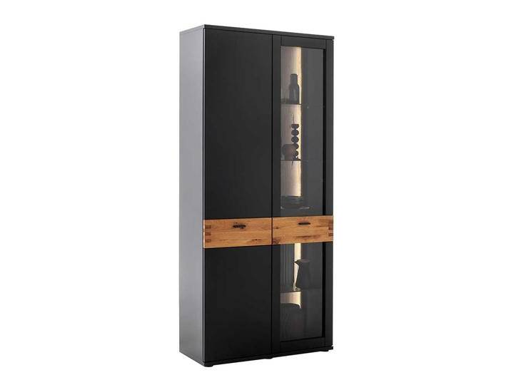 Moderne Schrank Vitrine in Wildeichefarben Schwarzgrau von Pharao24.de