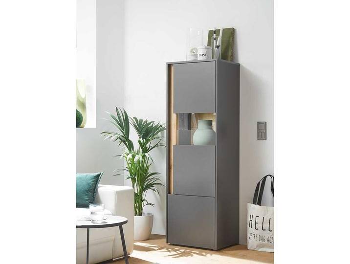 Moderne Vitrine in Anthrazit und Wildeiche Optik 155 cm hoch Moderne Vitrine in Anthrazit und Wildeiche Optik 155 cm hoch von Pharao24.de