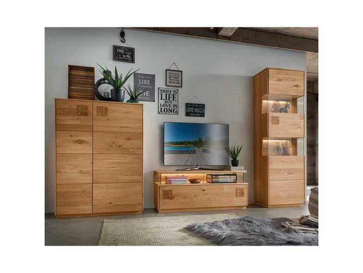 Moderne Wohnwand Wildeiche geölt 209 cm hoch (dreiteilig) von Pharao24.de