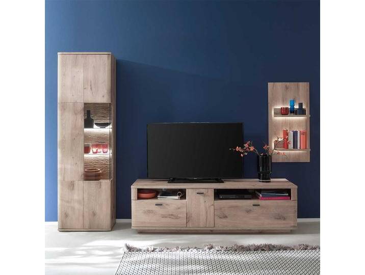 Moderne Wohnwand in Wildeiche Holzoptik 240 cm breit (dreiteilig) von Pharao24.de