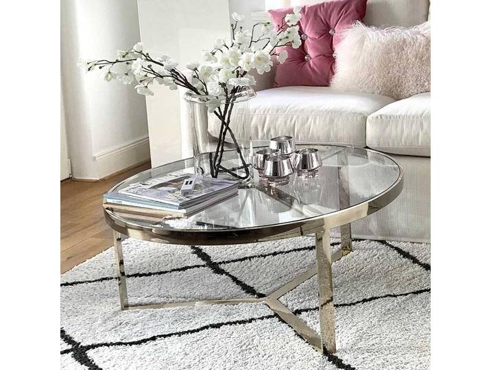 Moderner Couchtisch aus Glas und Edelstahl verchromt 90 cm Durchmesser von Pharao24.de