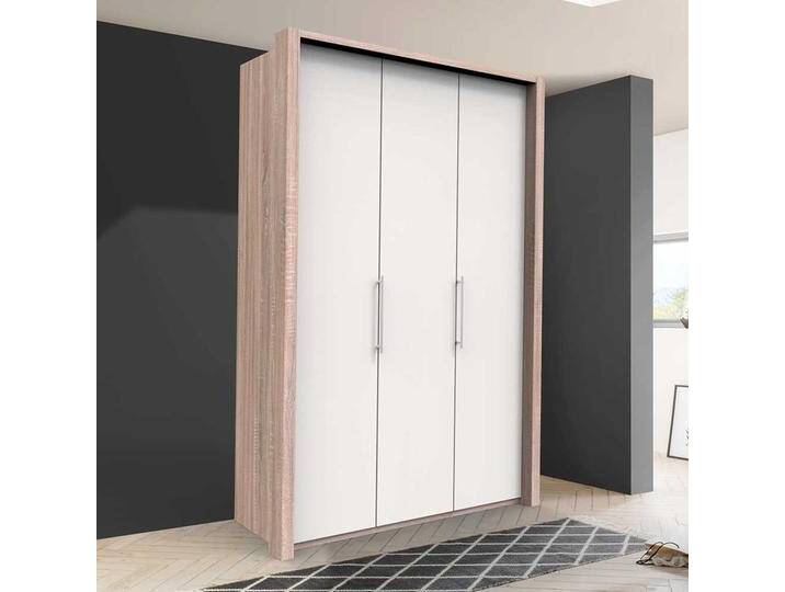 Moderner Jugendkleiderschrank in Weiß und Eiche Sägerau zwei Falttüren Moderner Jugendkleiderschrank in Weiß und Eiche Sägerau zwei Falttüren von Pharao24.de