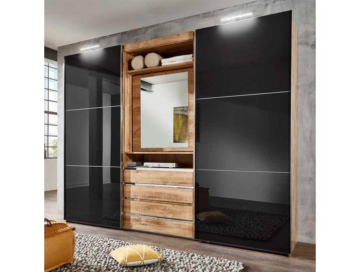 Moderner Kleiderschrank in Dunkelgrau Plankeneiche Holzoptik von Pharao24.de