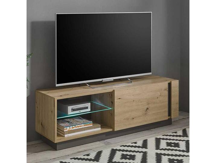 Modernes TV Board in Wildeiche Optik und Dunkelgrau Klappe und Gerätefach Modernes TV Board in Wildeiche Optik und Dunkelgrau Klappe und Gerätefach von Pharao24.de