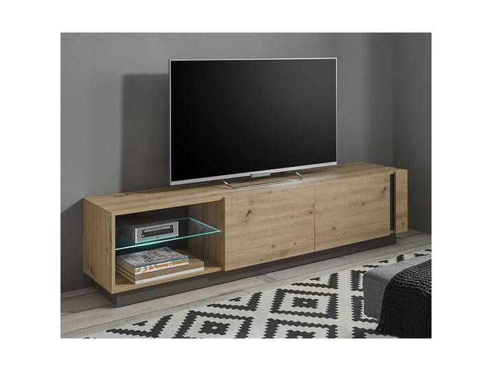 Modernes TV Lowboard in Wildeiche Optik und Dunkelgrau 188 cm breit von Pharao24.de
