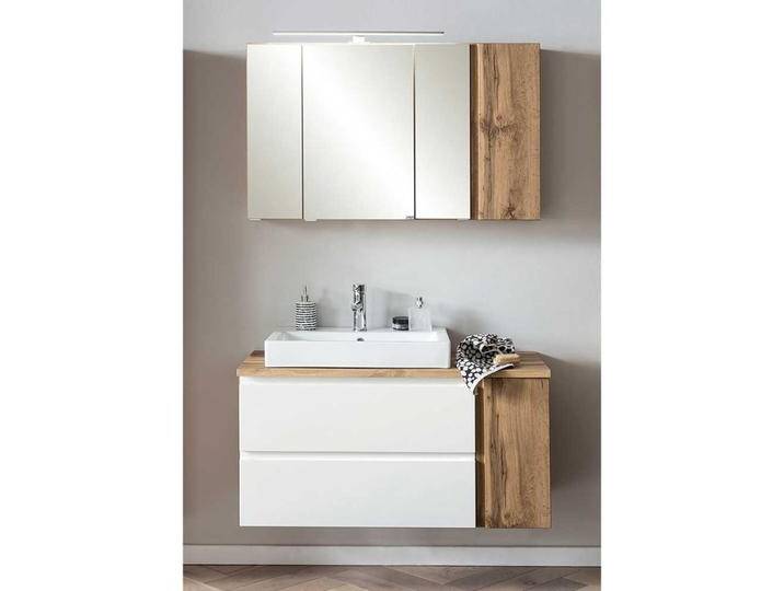 Modernes Waschtisch Set in Wildeichefarben und Weiß 105 cm breit (zweiteilig) von Pharao24.de