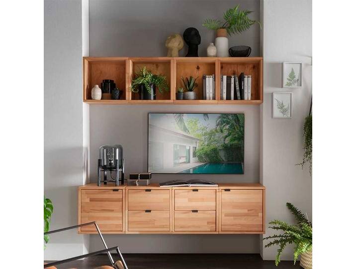 Modul Wohnwand Holz aus Kernbuche Massivholz 35 cm tief (achtteilig) von Pharao24.de