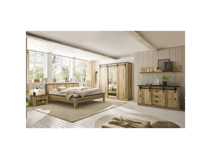 Möbel für Schlafzimmer Country in Holz verwittert Anthrazit (sechsteilig) von Pharao24.de
