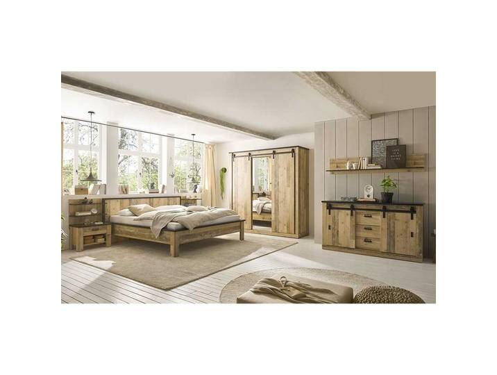 Möbelset für Schlafzimmer in Holz verwittert Anthrazit (sechsteilig) von Pharao24.de