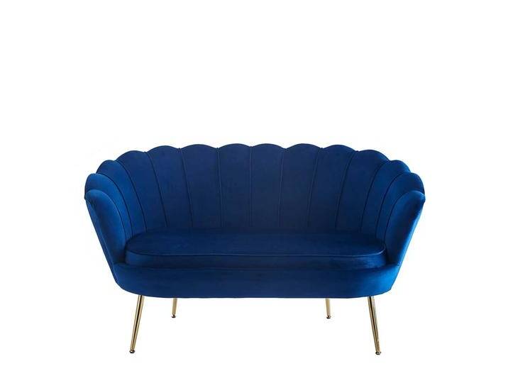 Muschelsofa Samt Blau mit Vierfußgestell aus Metall 136 cm breit von Pharao24.de